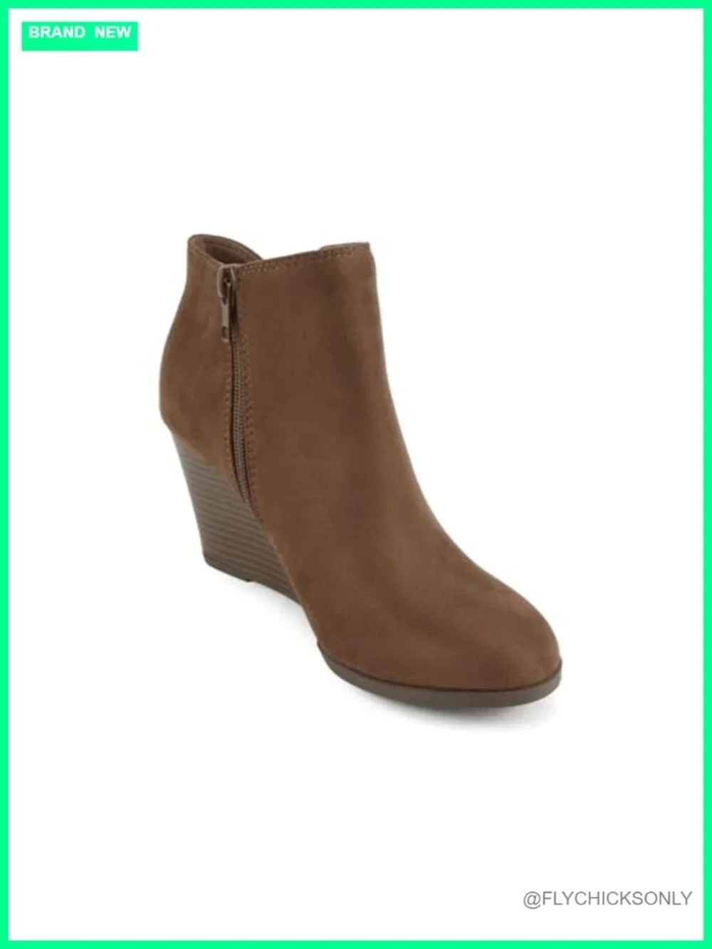 Imitation Suede Ankle Bootie Split Shaft Stacked Wedge Heel